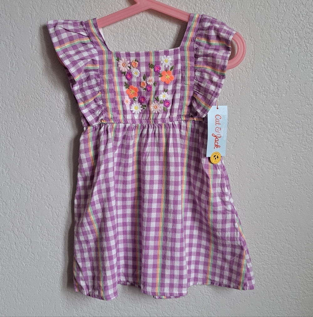 Cat & Jack Girls Purple Gingham Floral Print Summer Dress Size 2T NWT
